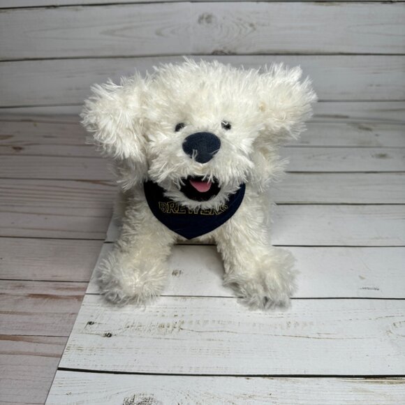 Milwaukee Brewers MLB Baseball Hank 9" Plush Dog White Fluffy Stuffed Toy - Picture 1 of 8